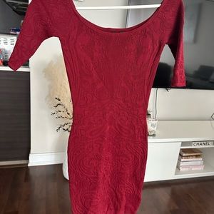 WINE RED RIB KNIT BODYCON DRESS